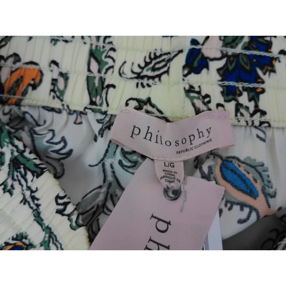 Philosophy Womens Wide Leg Pants Size L Multicolor Floral Boho Smocked Waist NWT